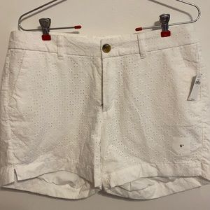 New white eyelet shorts with 5” inseam